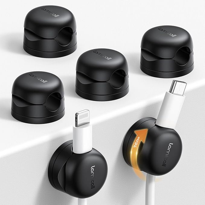 Lamicall 6 Pack Rotatable Cord Organizer, 1s Lock Spring Cable Holder Clips | Nightstand Desk Office Organizer Accessories, Home Dorm Phone Charger Cable Management, Adhesive Wire Keeper for Wall Car