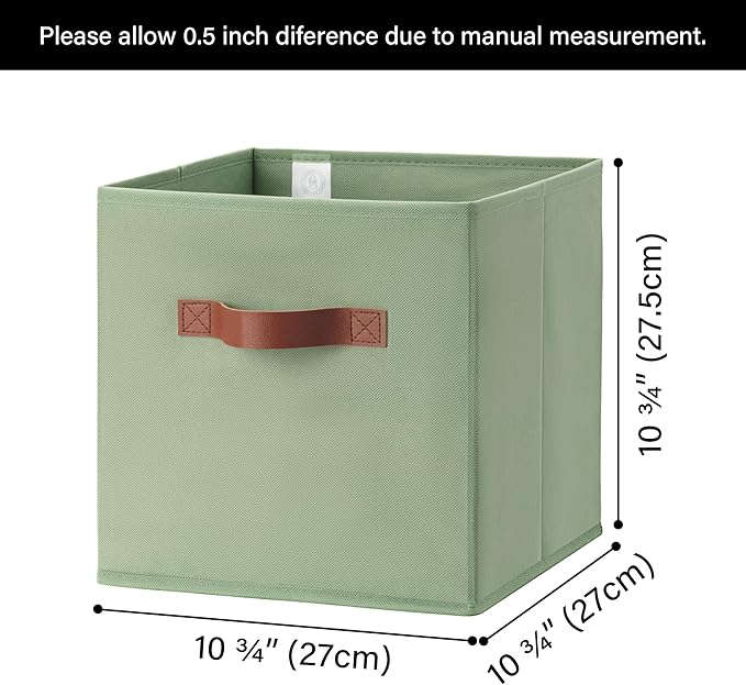 GRANNY SAYS 11 Inch Fabric Storage Cubes, 6-Pack, Sage Green | Collapsible Cube Storage Bins with Thickened Base Plate, Sturdy Handles, Decorative Baskets for Shelves, Closet
