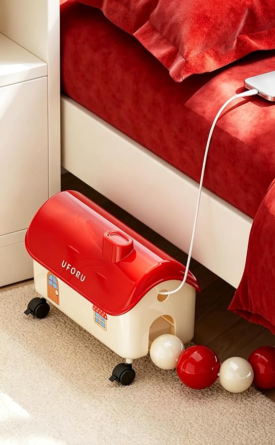 Cable Management Box with Decorative Beads, House Shaped Power Strip Storage, pet Proof Cord Concealer, Rolling Wire Organizer, Maple red Decorative Cord Box