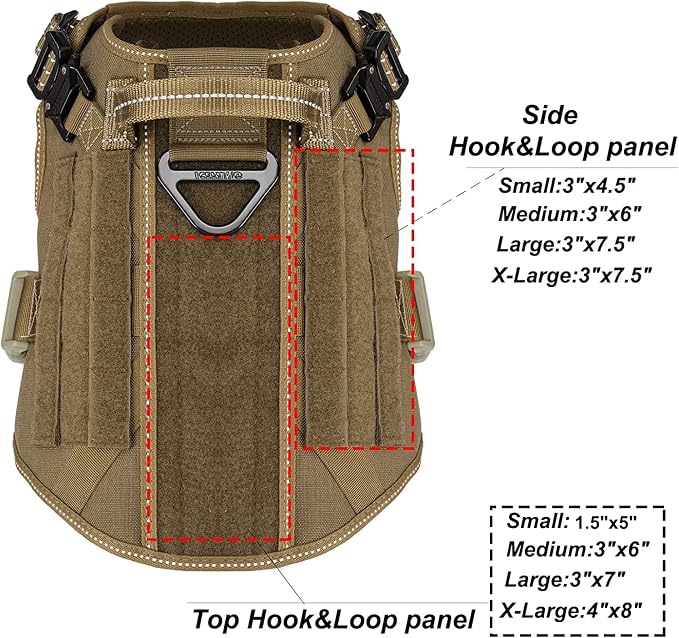 ICEFANG Tactical Dog Harness for Medium Dogs,Reflective No Pull Dog Vest | with Control Handle,Adjustable,Front Hook,2 Leash Clips,Soft Padded,MOLLE Panel,Brown,Medium