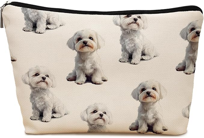 Maltese Dog Makeup Bag, Maltese Lovers Gifts Cosmetic Bag for Women, Dog Mom Lovers Owner Gifts for Women Christmas, Pet Lover Gift Zipper Travel Makeup Pouch for Purse