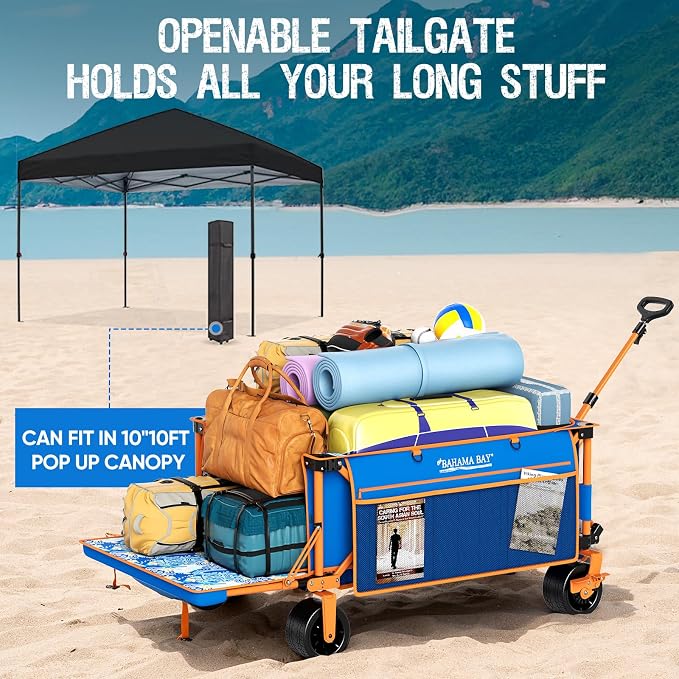Old Bahama Bay Extra Large Heavy-Duty Beach Wagon - 55.11" x 26.38" Foldable Utility Cart with 400 lbs Capacity, Compact Fold Design, Ideal for Beach, Camping, Groceries, and Outdoor Adventures