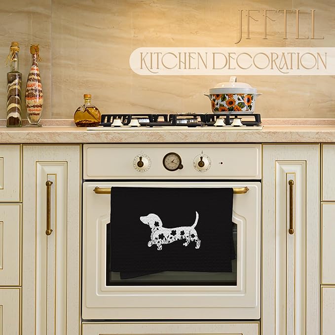 Dachshund Kitchen Towels, Floral Weiner Dog Dish Towels for Kitchen Drying, Weiner Dog Gifts Hand Towels for Bathroom, Dachshund Gifts for Dachshunds Lovers, 16x24 Inch