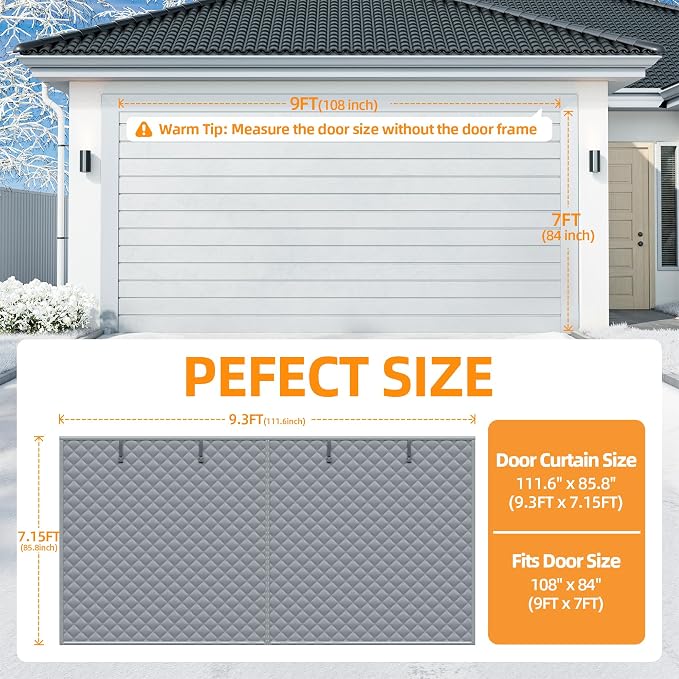 Car Garage Door Insulation Kit Fits 9x7 FT, Magnetic Thermal Insulated Door Curtain for Winter, Thermal Door Cover for Cold with Thickened Cotton, Garage Door Screen for 1 Car - Gray