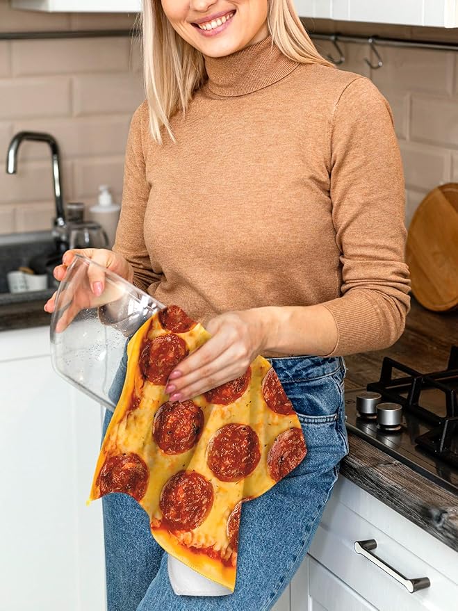 Kitchen Towels Dish Cloths Tea Hand Drying Cleaning Cup Towel Food Pizza Funny Absorbent Soft Quick Dry Decorative Cute Pattern Design Modern Decor Dishcloth Hostess Housewarming Choice Ideas