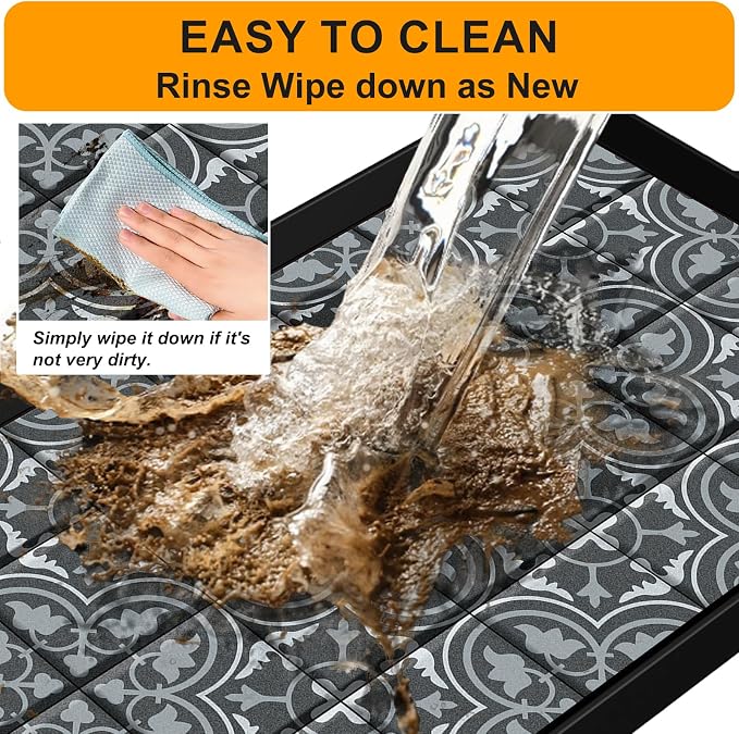 BEHERO Boot Tray Shoe Mat Decorative Patterned, Rubber Boot Matt Tray Indoor and Outdoor Use, 16" x27.5" Shoe Cleaning Mat Non-Slip, Shoe Storage Waterproof with Artistic Prints for Entryway(Gray)
