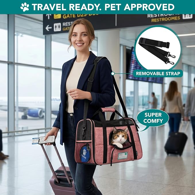 PetAmi Airline Approved Pet Carrier Cat Small Dogs, Large Heather White Red | Soft Sided TSA Travel Bag, Sherpa Bed, Breathable Mesh Ventilation, Collapsible Bowl, Fits Under Seat, Up to 18 lbs