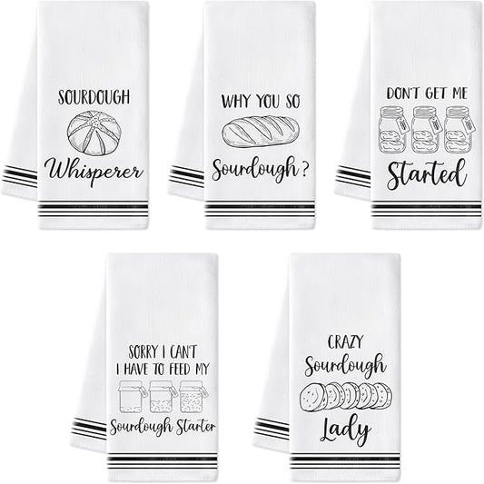 R HORSE Funny Kitchen Dish Towels - 5Pcs Sourdough Tea Bread Kitchen Hand Towels, Soft Absorbent Cleaning Dishcloth Bread Making Baking Gifts for Women Hostess Baking Lovers Sourdough Accessories