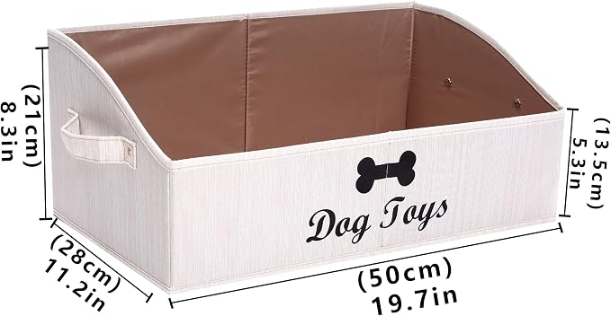 Linen-Cotton Blend Dog Toy Basket,Collapsible Dog Toy Box,Dog Toy Bin Storage-Perfect for Organizing Pet Toys,Blankets,Leashes,Rope Toys,Clothing - Beige