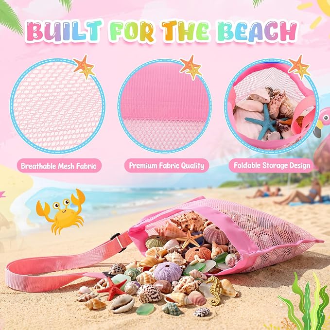 Frienda 15 Pack Mesh Beach Tote Bag | Seashell Bags, Bag Organizer Toys for Holding Beach Children' Toys Market Picnic