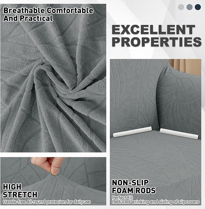 YEMYHOM Couch Cover Latest Jacquard Design High Stretch Sofa Chair Covers for Living Room, Pet Dog Cat Proof Armchair Slipcover Non Slip Elastic Furniture Protector (Small, Begonia Leaf Dark Gray)