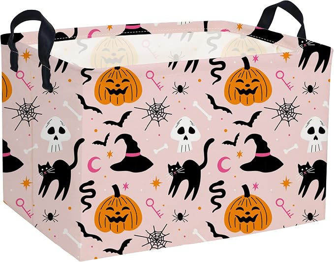Rectangle Halloween Baskets Ghost Basket Cute Storage Bin Fish Box for Room Decor Gift Basket(Cat Halloween)