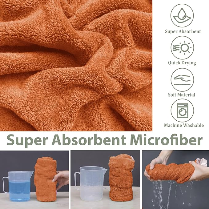 Dog Bathrobe Super Absorbent Towel Robe - Microfiber Bath Towels Fast Drying Coat for Dogs, Cute Dogs Clothes Adjustable Collar & Belly Strap Warm Keeping Hooded Dog Towel (Orange, Large)