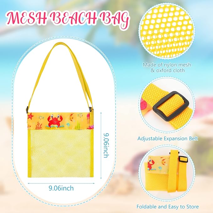 Frienda 15 Pack Mesh Beach Tote Bag | Seashell Bags, Bag Organizer Toys for Holding Beach Children' Toys Market Picnic