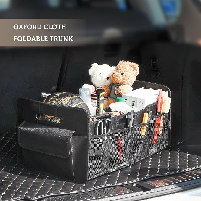 Car Trunk Organizer, Collapsible Car Organizers and Storage Large Black | Sturdy, Strong Capacity, Clean Decor, Multi Compartment Container Box, Adjustable Car Accessories for SUV Sedan Truck