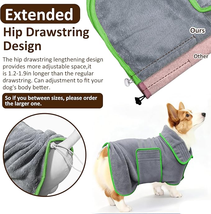 Soft Dog Bathrobe Fast Drying Dog Coat, Super Absorbent Dog Towels for After Bath, Microfiber Pet Robe Adjustable Collar & Belly Warm Keeping Dogs Coat for Pet Dogs & Cats (Grey, 3X-Large)