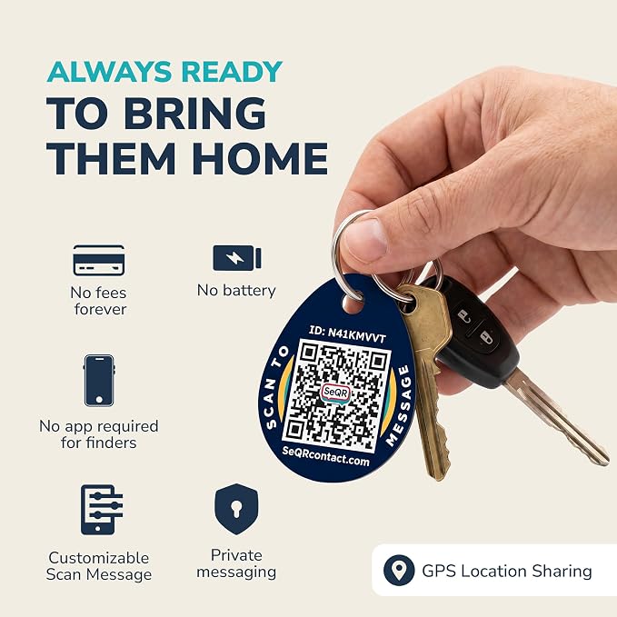 Smart Keychain Messaging Tags | Key Recovery Privacy QR Tags, 2-Pack | Lost Key Privacy Messaging | Customizable QR Smart Keychain Tags | Use as Owner ID with Samsung GPS Tile Tracker | No Fee
