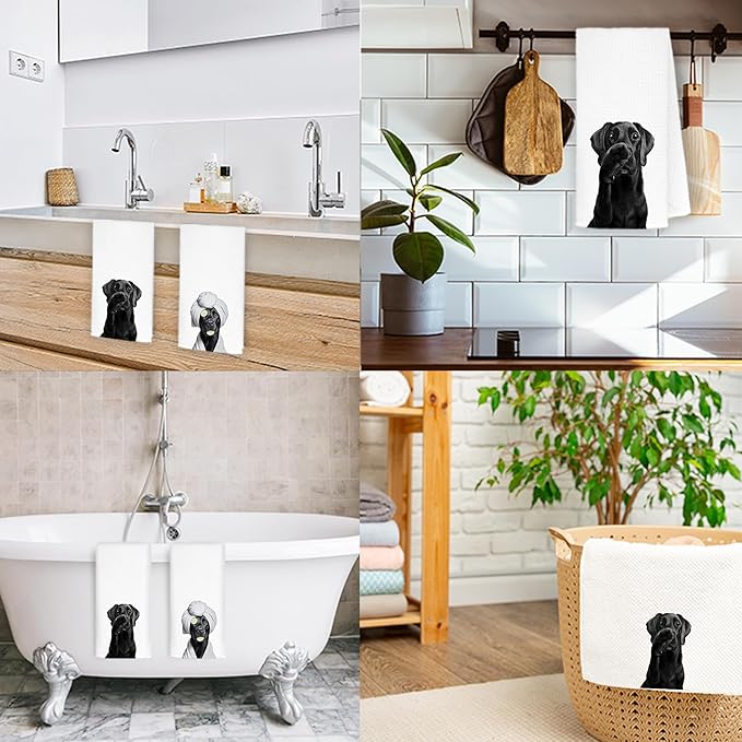 Funny Black Labrador Retriever Bathroom Hand Towels, Black Lab Gifts, Funny Labrador Dog Hand Towels for Washroom Bath Room Spa Gym Yoga, 16x24 Inch Set of 2