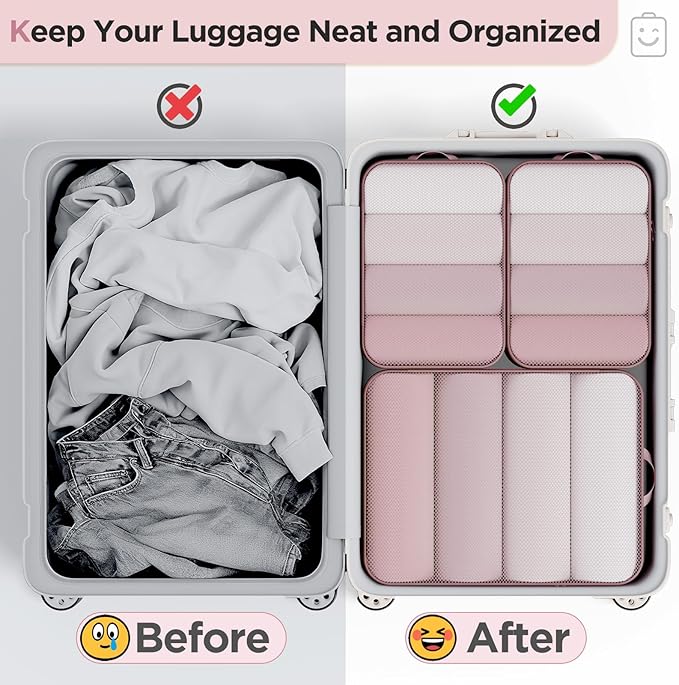 Veken 6/9/11 Set Compression Packing Cubes Garment Bags for Travel Essentials,Compressible Expandable Luggage Organizer Bags for Clothing,Space Saver Bags with Over 1000 pcs of Mesh Holes(Light Coral)