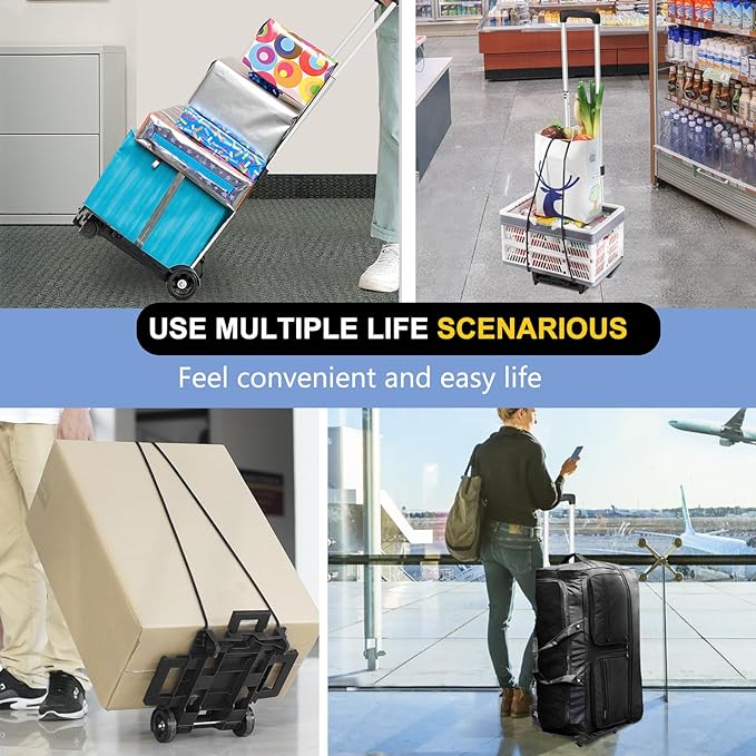 Folding Hand Truck Aluminum Trolley,Small Dolly, Foldable Hand Cart, | Folding Hand Cart, 2 Wheel Luggage Dolly,Expandable Large Chassis Foldable into Backpack Trolley