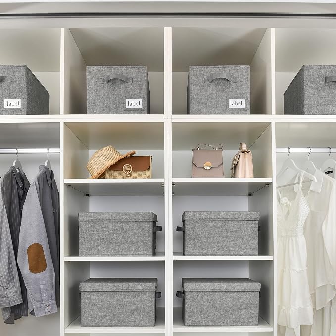 GRANNY SAYS Closet Storage Bins with Label, Dark Gray, Large, 3-Pack | Closet Storage Bins, Fabric Bins with Label Holder, Shelf Baskets for Organizing, Wardrobe Clothes Storage Boxes