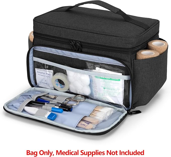 Small Medicine Storage Bag, Empty Family First Aid Kits Case, Black | Emergency Medical Supplies for Home Care, Pill Bottle Organizer, Multifunctional Bag for Medical Use, Dormitory, Travel