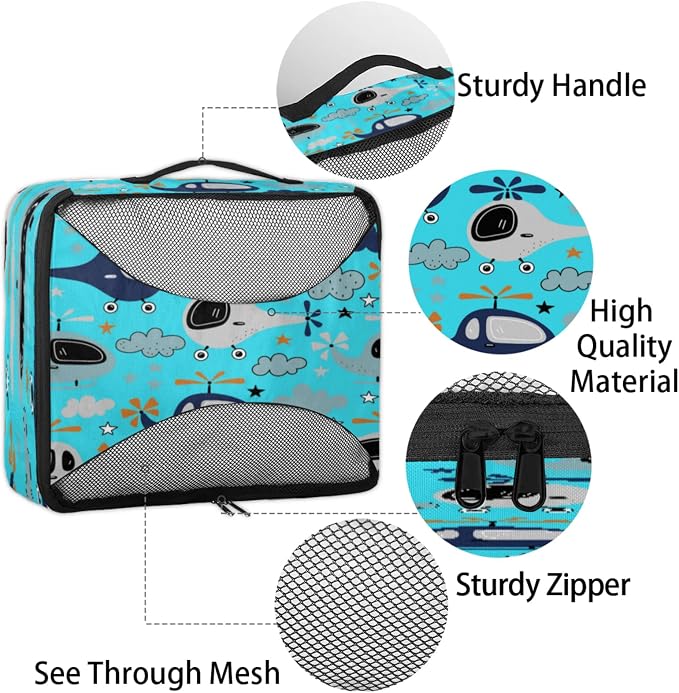 Airplane Packing Cubes for Travel, Luggage Packing Organizers, Cartoon Airplane Travel Accessories Large Toiletries Bag for Clothes Shoes Cosmetics Toiletries