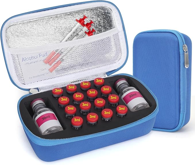 Peptide Case for Fridge | Vial Case for 3ml/30ml, Peptide Vial Storage Blue | Peptide CaseTSA-approved for Flights, Foil-Lined Insulated Case Keep Vials Cool During Travel, Fit for 3ml and 30ml Vials