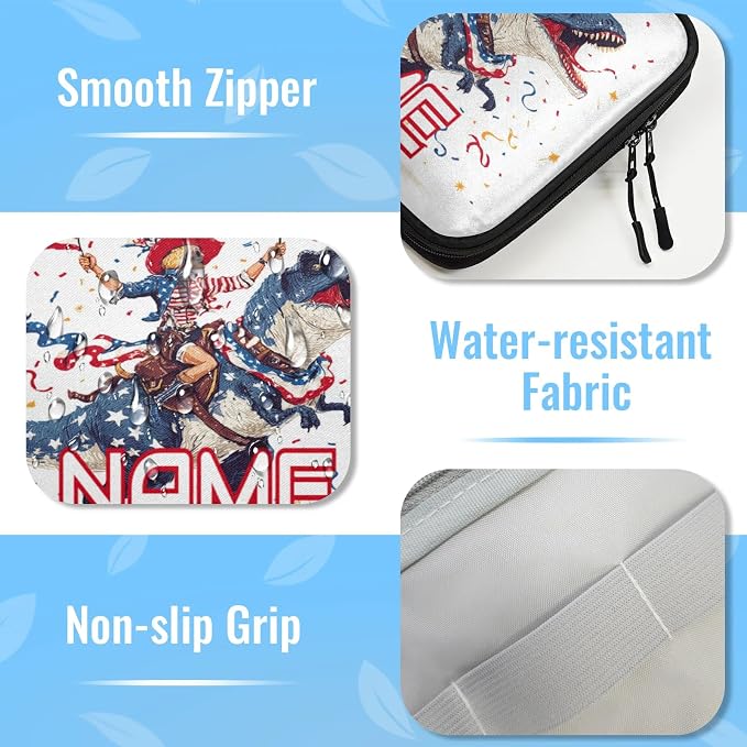 Custom Electronics Organizer Patriotic Cowgirl Dinosaur Travel Cable Pouch Large Tech Accessories Case Waterproof Cord Storage Bag for Power Bank Charger Phone Earphone