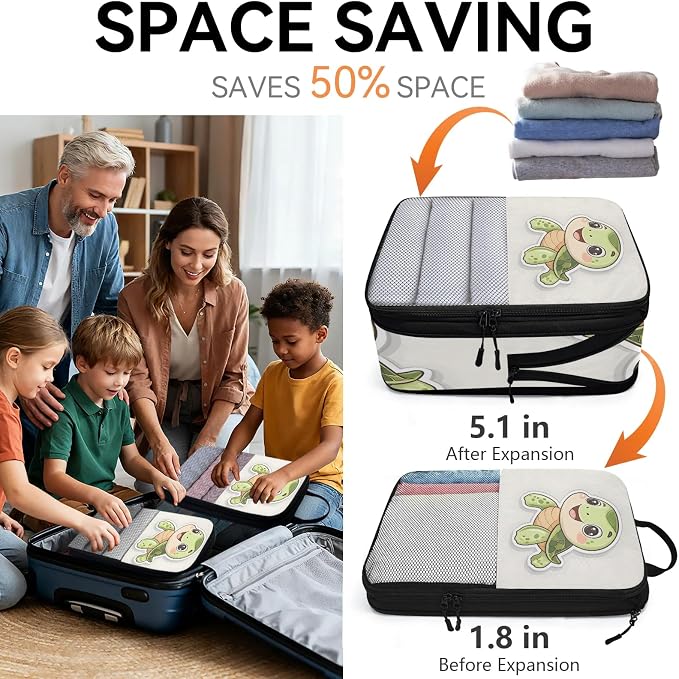 Cute 6 Set Compression Packing Cubes Sea Turtle Expandable Packing Organizer for Travel Accessories Luggage Suitcase Bag