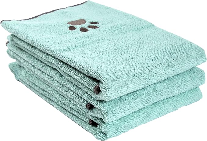Ritz Premium Embroidered Microfiber Pet Towel (3-Pack), 18" x 28", Highly Absorbent, Fast-Drying, Long-Lasting, Super Soft 80% Polyester and 20% Polyamide Pet Cloth, Spa Blue