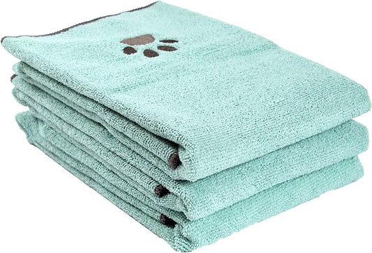 Ritz Premium Embroidered Microfiber Pet Towel (3-Pack), 18" x 28", Highly Absorbent, Fast-Drying, Long-Lasting, Super Soft 80% Polyester and 20% Polyamide Pet Cloth, Spa Blue
