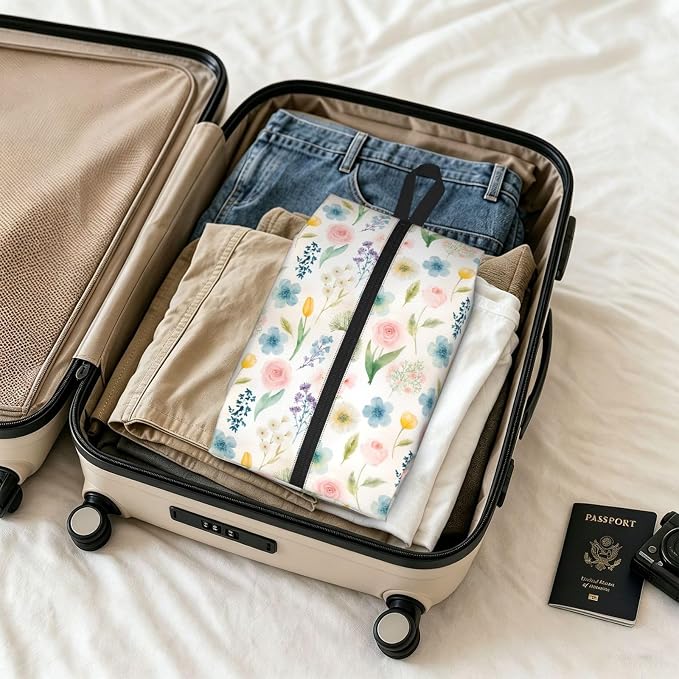Watercolor Floral Rose Tulip Travel Shoe Bag for Men & Women, Waterproof Shoe Storage Organizer with Zipper, Portable Shoe Pouch for Sneakers, Heels, Sandals, Gym & Travel Luggage 2PCS