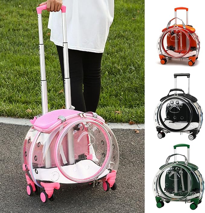 Pet Trolley Case with Upgraded Detachable Silent Wheels, Clear Ventilation Holes Cat Dog Carrier, Cat Dog Carrier with Telescopic Handle, Perfect for Traveling/Taking a Walk Orange