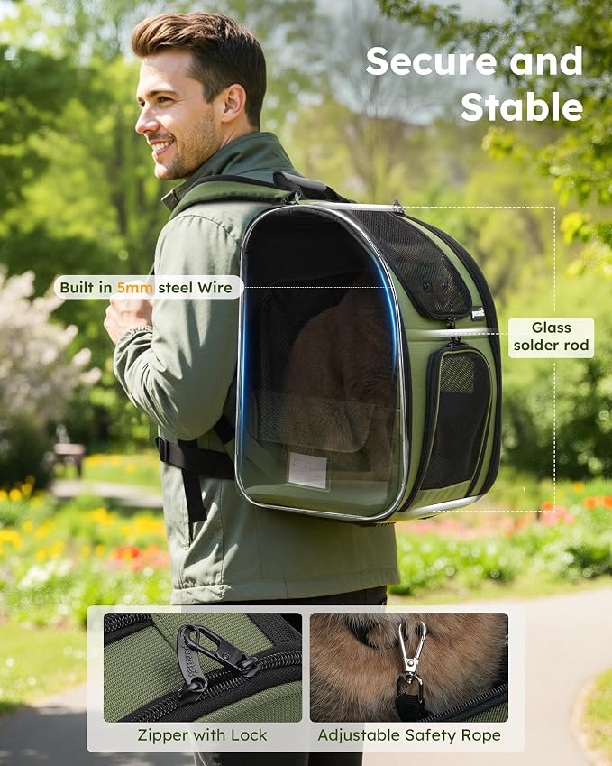 pecute Pet Backpack Expandable, Cat Carrier Backpack with Breathable Window | Durable Oxford Cloth, Lockable Zipper,Use for Pet Under 11 lbs to Travel