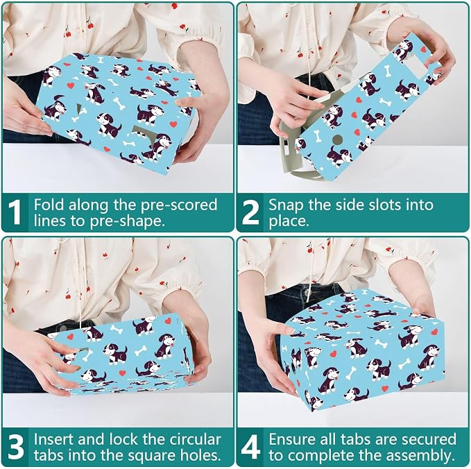 SPRIPORT Cute Pets Puppies Blue Print Water Repellent PP Magazine File Holder Organizer for Desk, Collapsible Storage Rack for Office Library School Document Sorter with Labels 23x30x10cm (3 Pack)