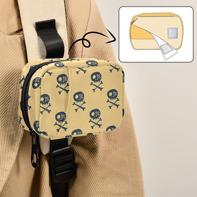 Skulls and Bones Pill Box 7 Day Pill Case Travel Pill Organizer Bag with Zipper Portable Weekly Case Compact Size for Vitamin Supplement Holder
