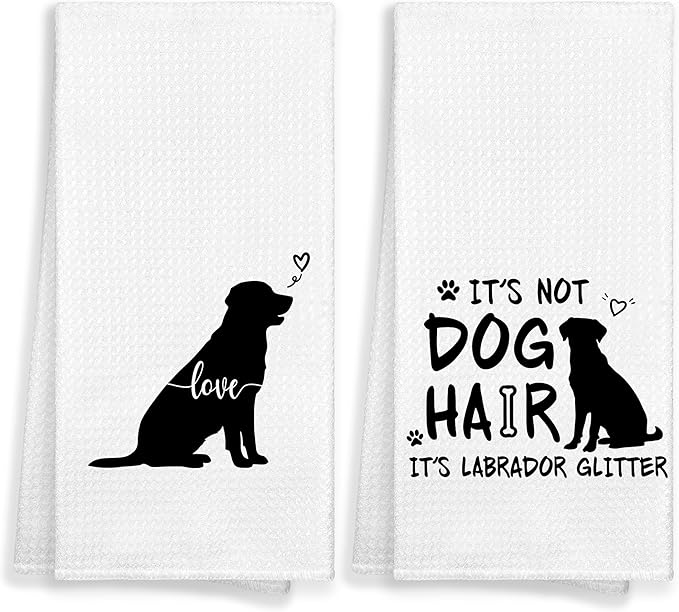 Cute It's Not Dog Hair It's Labrador Glitter Kitchen Towels Set of 2 Decor Gifts for Women Dog Lovers Owners Mom, Funny Dogs Decorative Dish Hand Towels for Bathroom Home Drying 16x24 Inch