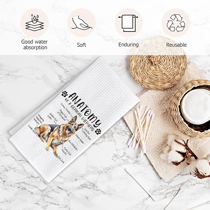 Funny German Shepherd Kitchen Towels - Gifts for Dog Lovers, Hand Dish Towels for Women Men, Anatomy Tea Towel Room Decor for Home Kitchen Bathroom