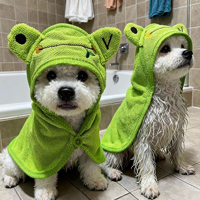 Dog Hooded Bathrobe Towel, Fast Drying Bath Towel Absorbent Warm Blanket Green S
