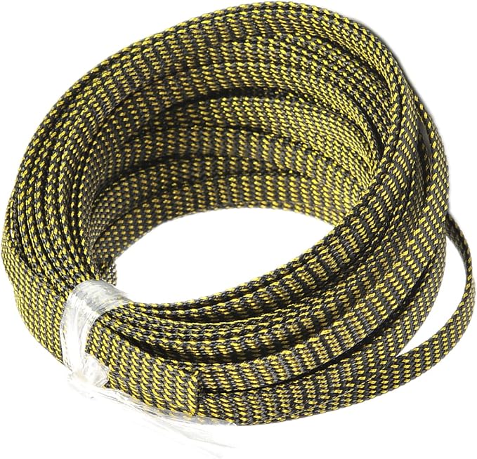 Heyiarbeit 10m/32.8ft PET Expandable Braid Cable Sleeving Flexible Wire Mesh Sleeve Black Gold 10mm