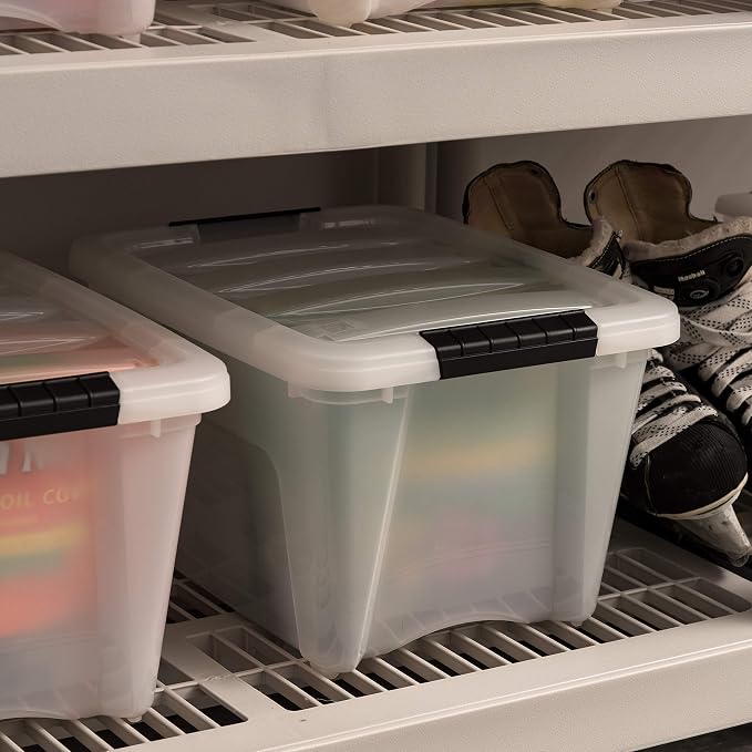 IRIS USA 6-Pack 19 Quart Storage Bins with Lids, Pearl | Conceals contents for a clean look. Great for linens, décor, closet storage, and supplies. Nestable design saves space