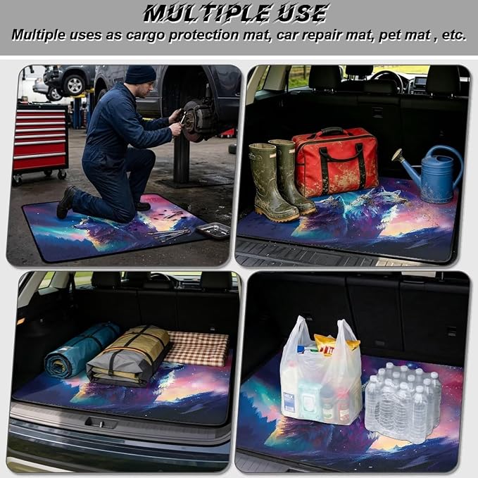 Starry Sky Wolf Car Trunk Mat Dustproof Cargo Mat for Cars Non Slip Rear Trunk Liner Universal Fit for Most SUV Sedan Van Wolf Car Interior Accessories (Blue)