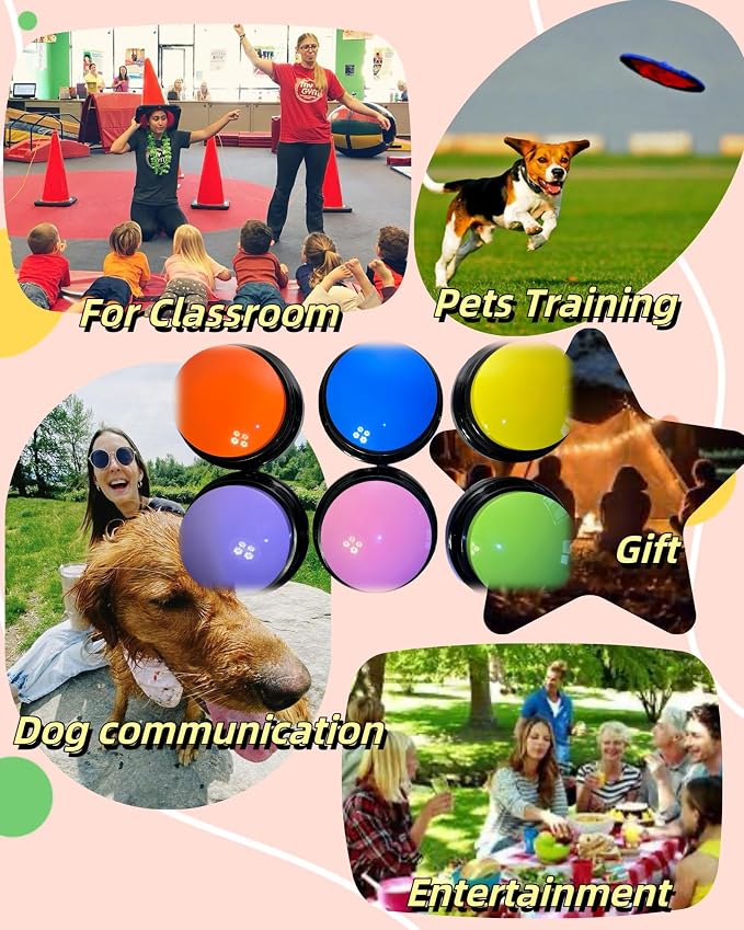 Dog Talk Buttons Voice Recording Button for Communication and Pet Training 30-Second Record & Playback Talking Button for Study, Office, Family, and Kids (Pink, one)