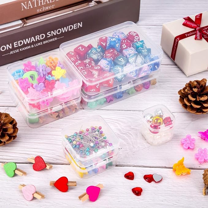SATINIOR 48 Packs Clear Small Plastic Containers Transparent Storage Box with Hinged Lid for Small Items Crafts Jewelry (2.12 x 2.12 x 0.79 Inches)