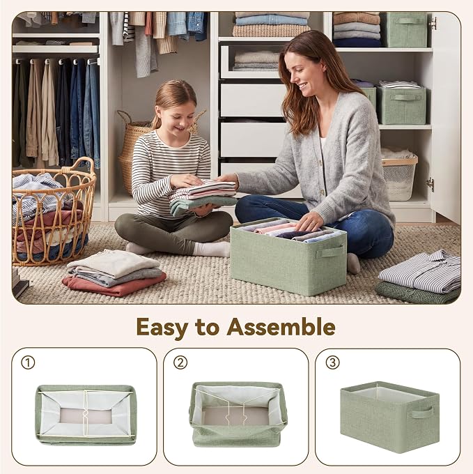 GRANNY SAYS Fabric Storage Bins, Closet Organizers, Sage Green, 2-Pack | With Metal Frame, Foldable, Sturdy Handles, Basket for Closet, Shelf, Bedroom, Holds Blankets, Clothes, 13"x8.5"x7"