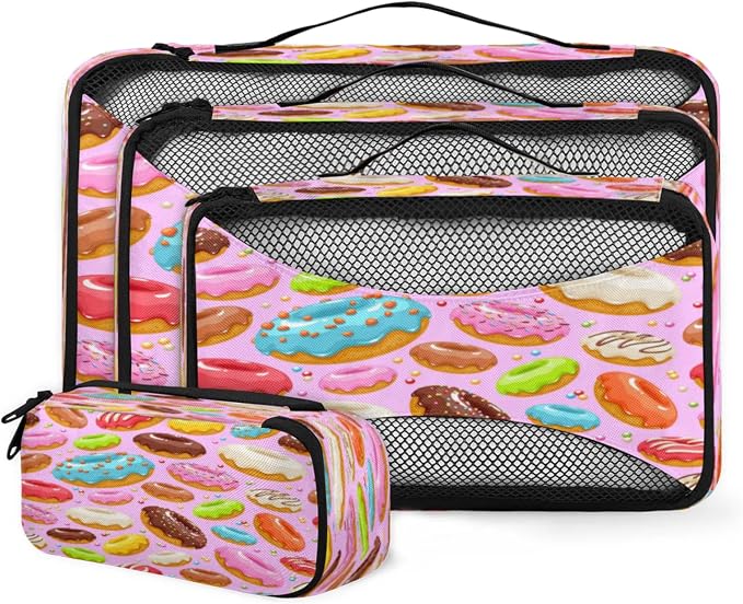 Colorful Donuts Packing Cubes for Travel, Luggage Packing Organizers, Donuts Travel Accessories Large Toiletries Bag for Clothes Shoes Cosmetics Toiletries