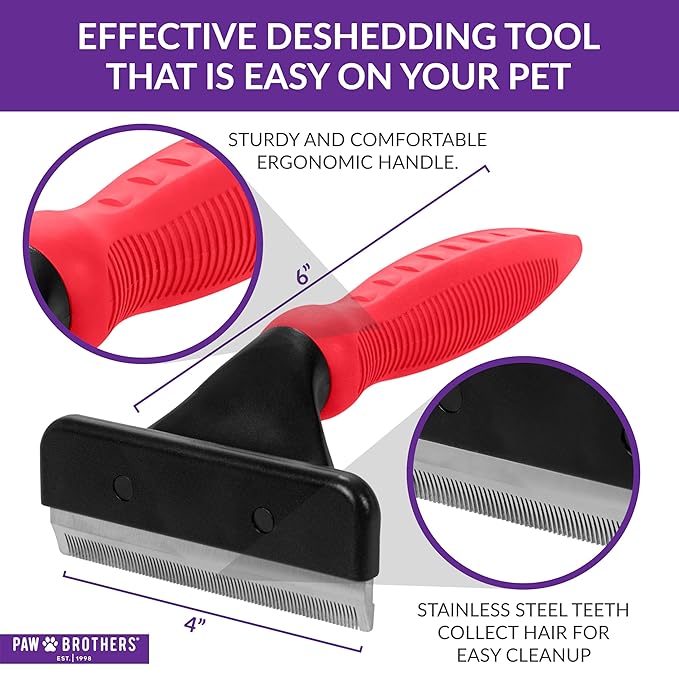 Paw Brothers Deshedding Tool, Deshedding Brush for Dogs and Cats, Professional Dog Grooming for Shedding, Pet Hair Remover, Fur Removal Brush for Medium and Long Pet Hair, 4" x 6", Large