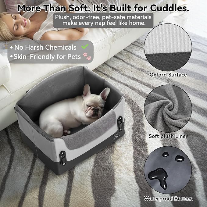 A 4 Pet Dog Car Seats for Small Dogs, Under 25 lbs, Patent Buckles | Adjustable leash, frame support, reduces anxiety, for cars/SUV/pickup
