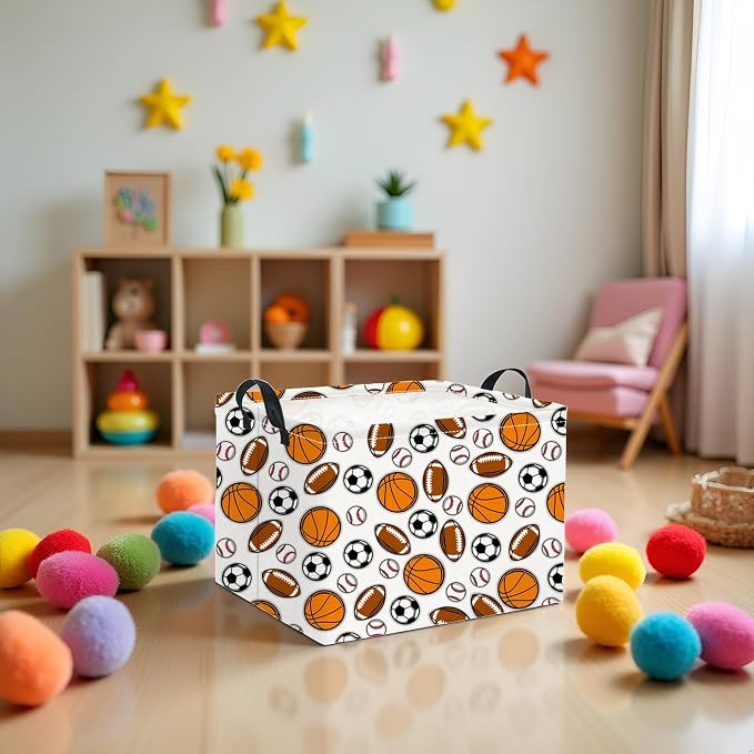 Rectangular Easter Basket Baby Girl Basket Fabric Storage Bin Organizer Box Room Decor(Sports)